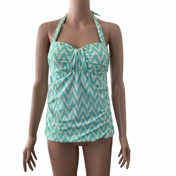 Antonio Melani Tankini Swim Top Small Green And White Striped Stretch Halter - Picture 1 of 8